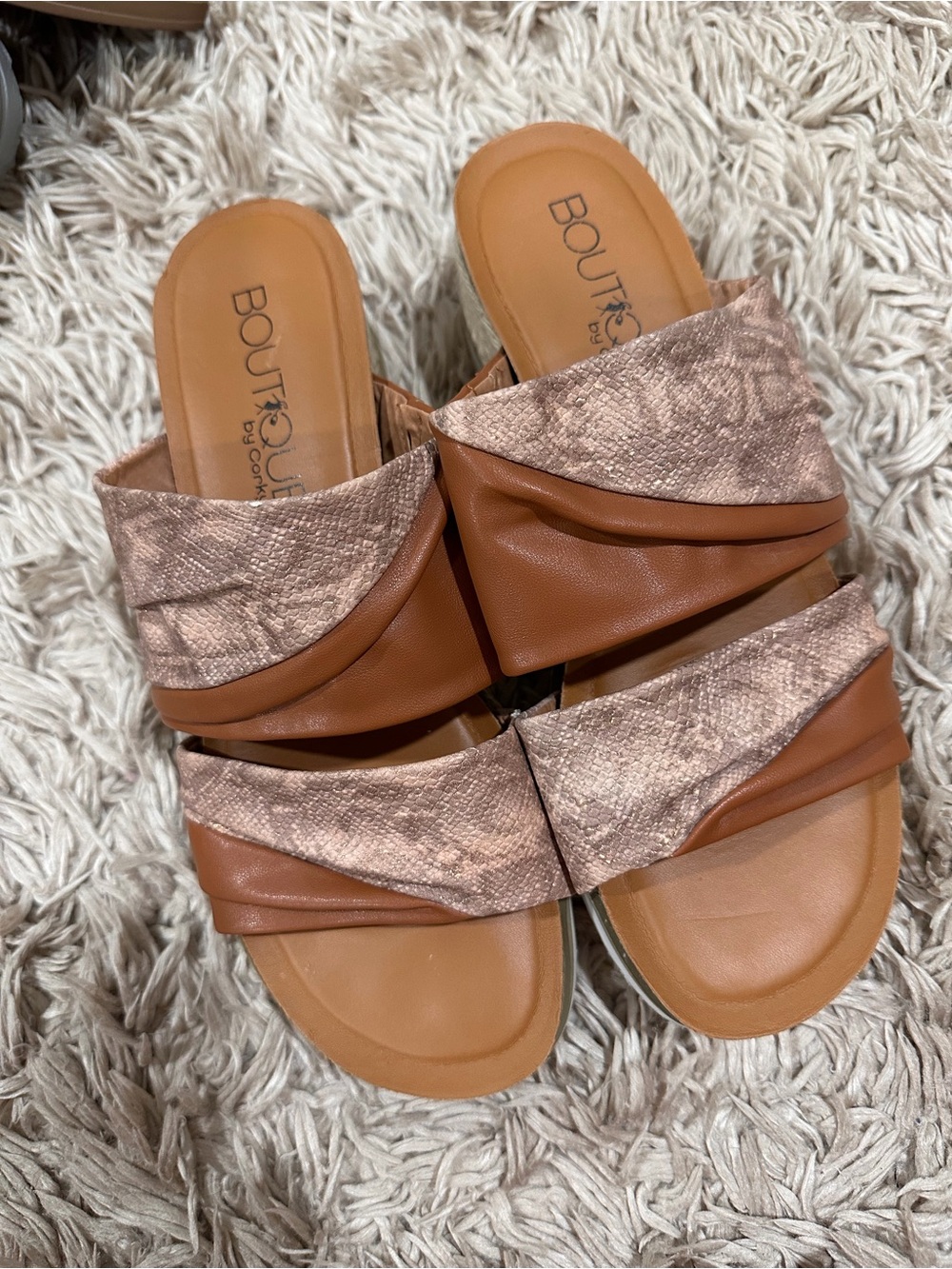 Tan Slip-On brown snake skin leather Sandals